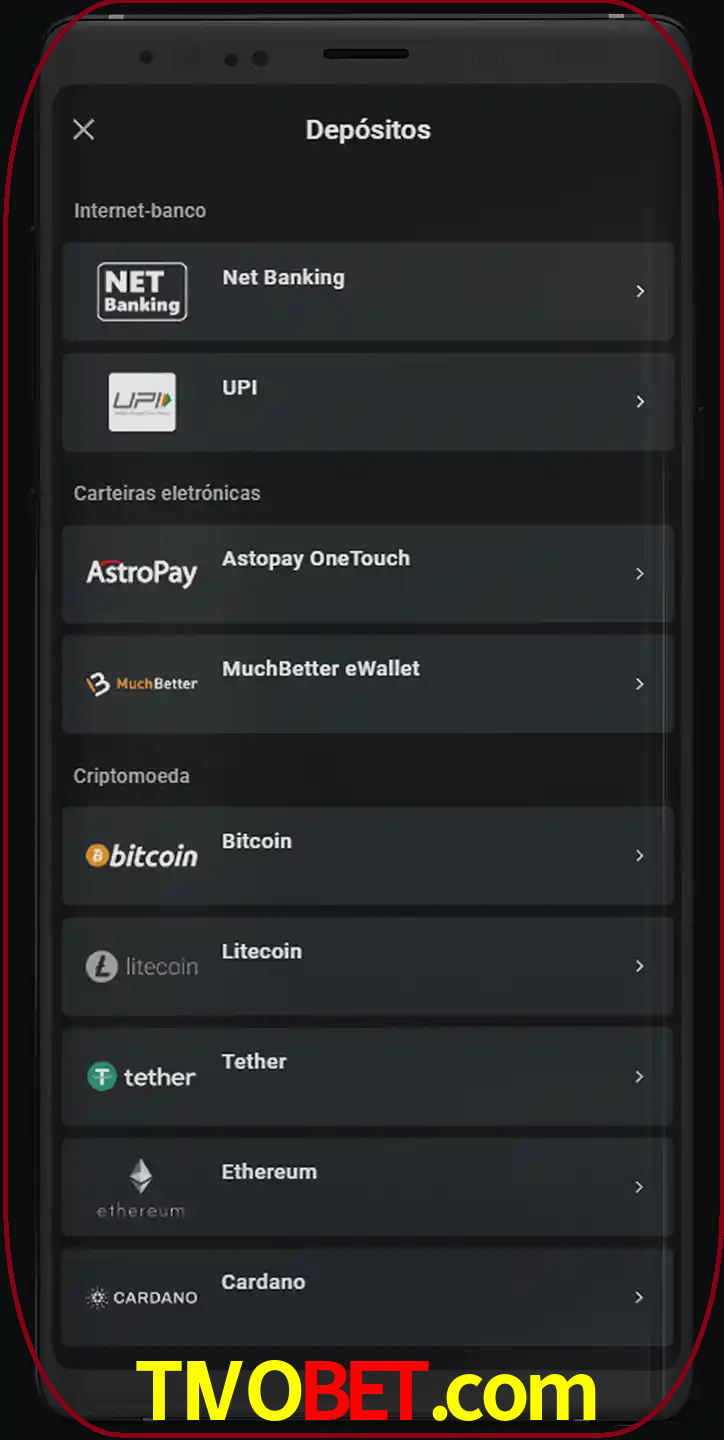 Você pode usar métodos alternativos de depósito.