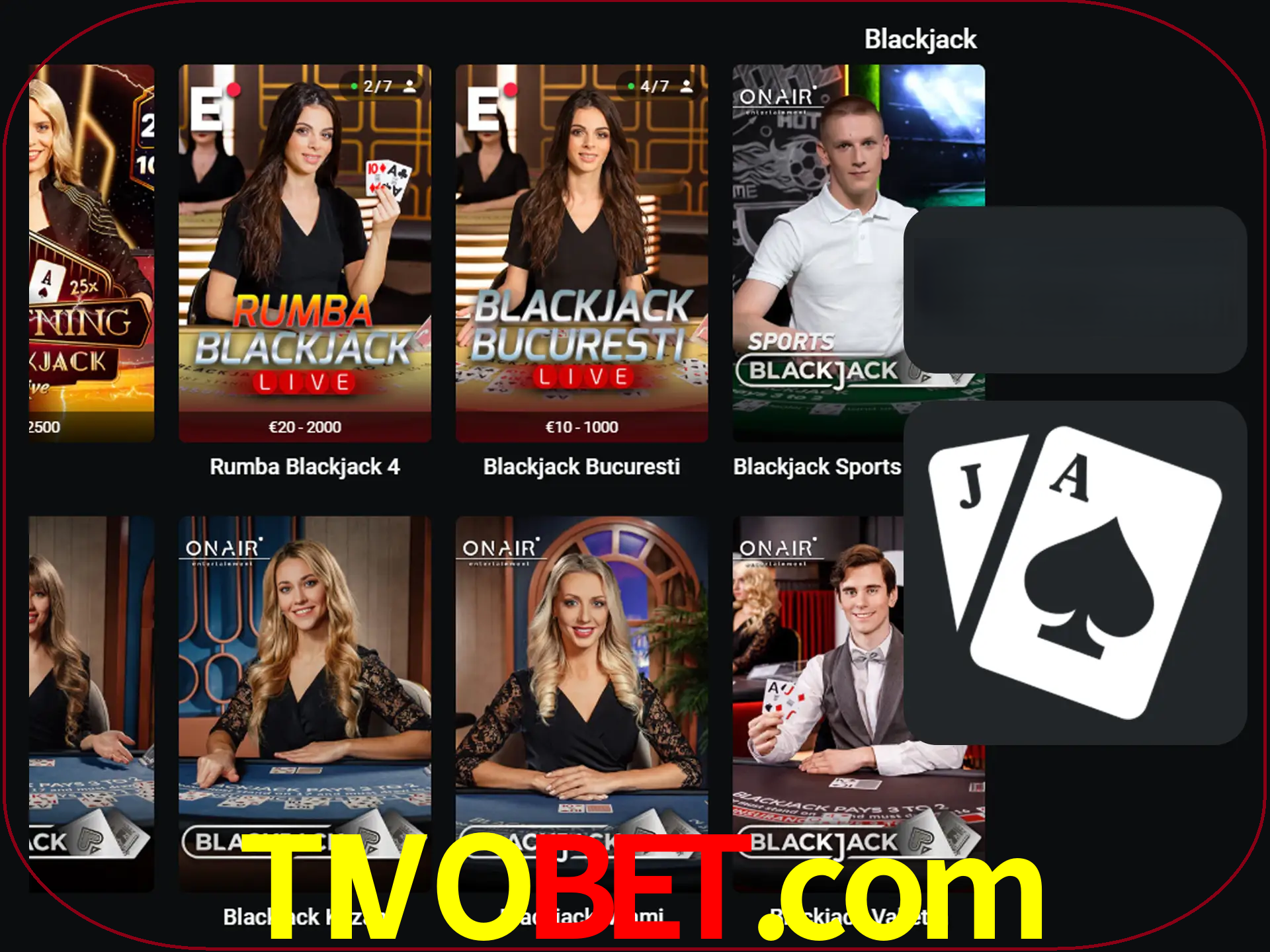Escolha uma mesa completa de jogadores de blackjack.